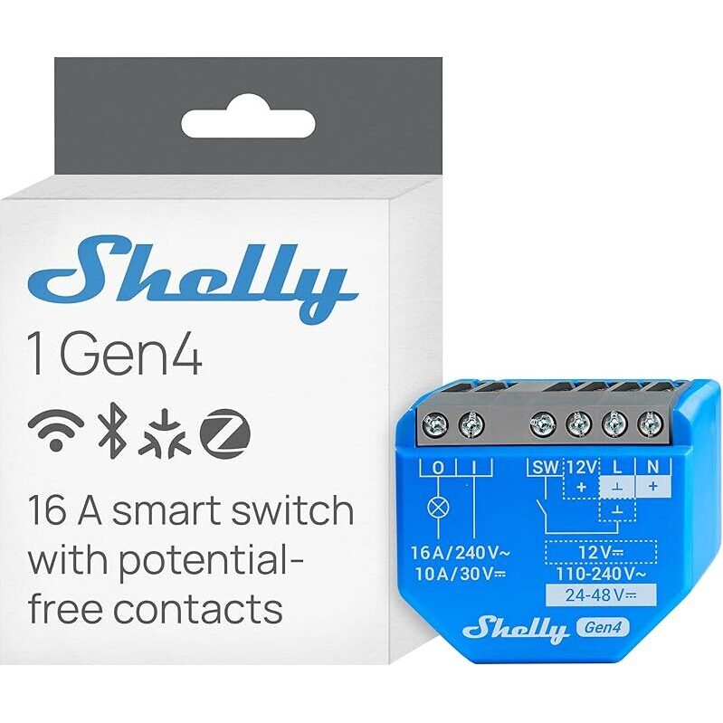 Shelly 1 Gen4 Smart Relay Switch - Wi-Fi, Zigbee & Matter