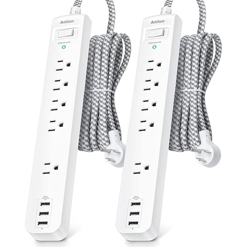 2-Pack Addtam Power Strip Surge Protector w/5 Outlets 5ft Cord