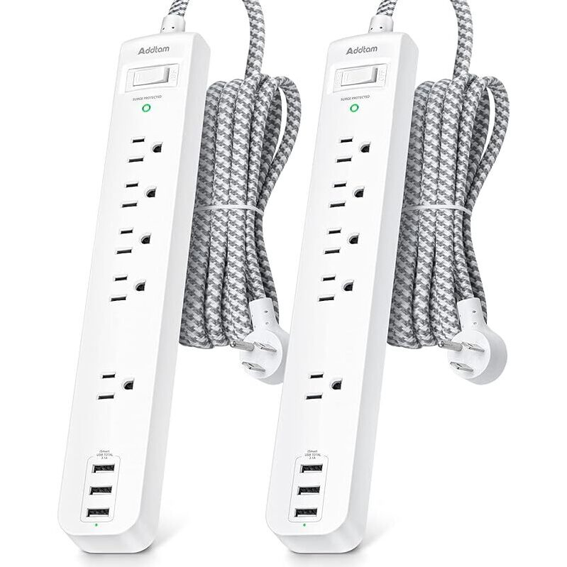2-Pack Addtam Power Strip Surge Protector w/5 Outlets 5ft Cord