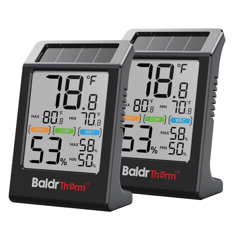 BaldrTherm Room Thermometer Indoor Humidity Meter - Solar Powered