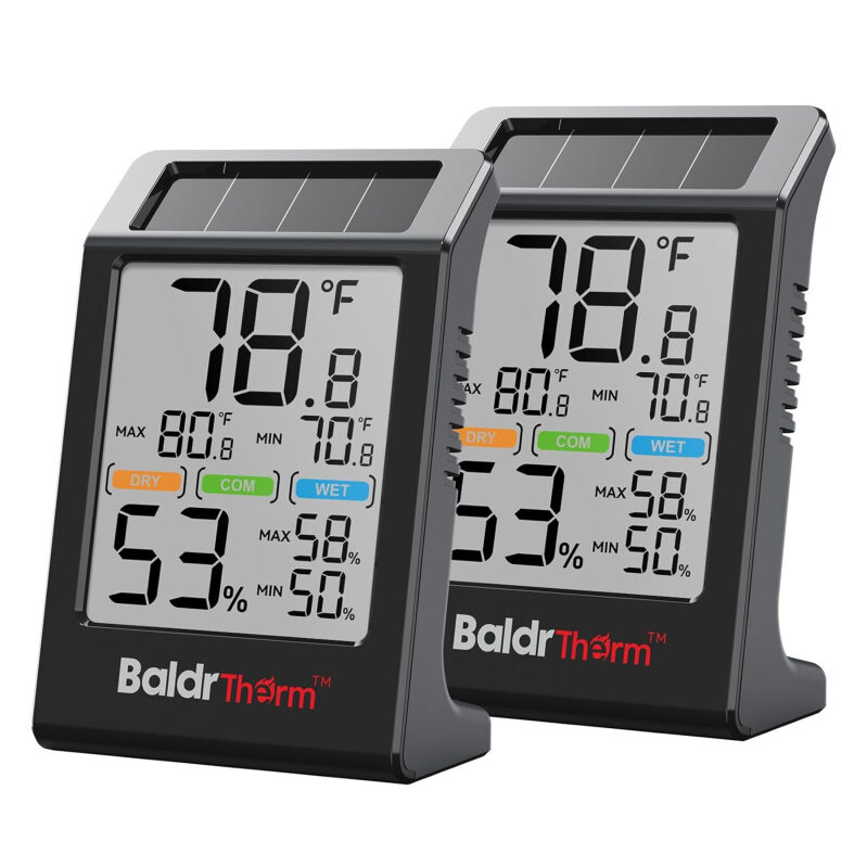 BaldrTherm Room Thermometer Indoor Humidity Meter - Solar Powered