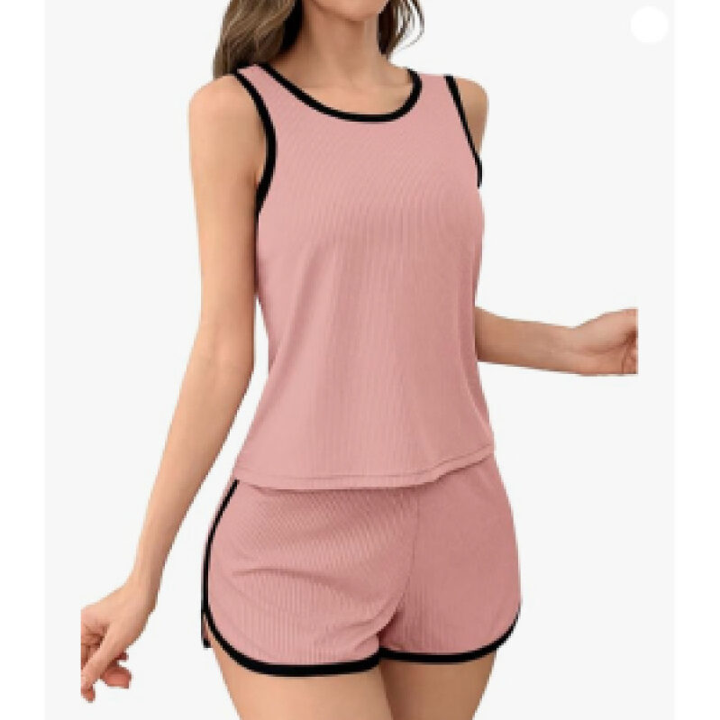 Elegant Pink Ribbed Tank and Shorts Set for Women