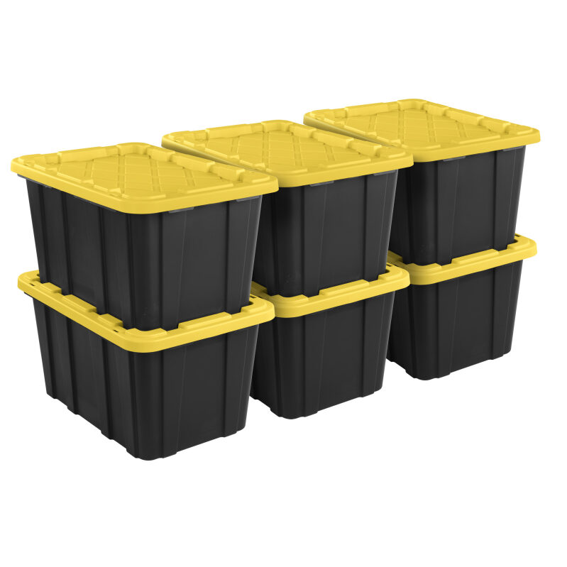 Heavy-Duty 6pk 27-Gallon Plastic Storage Bins with Yellow Lids