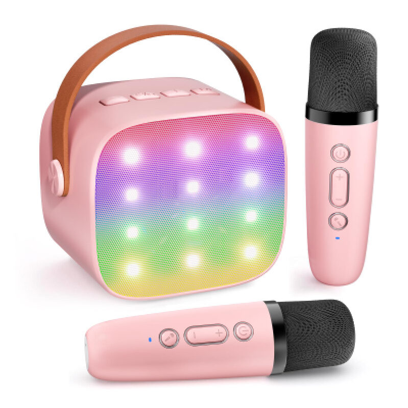 Portable Kids Karaoke Machine with LED Lights and Wireless Mics