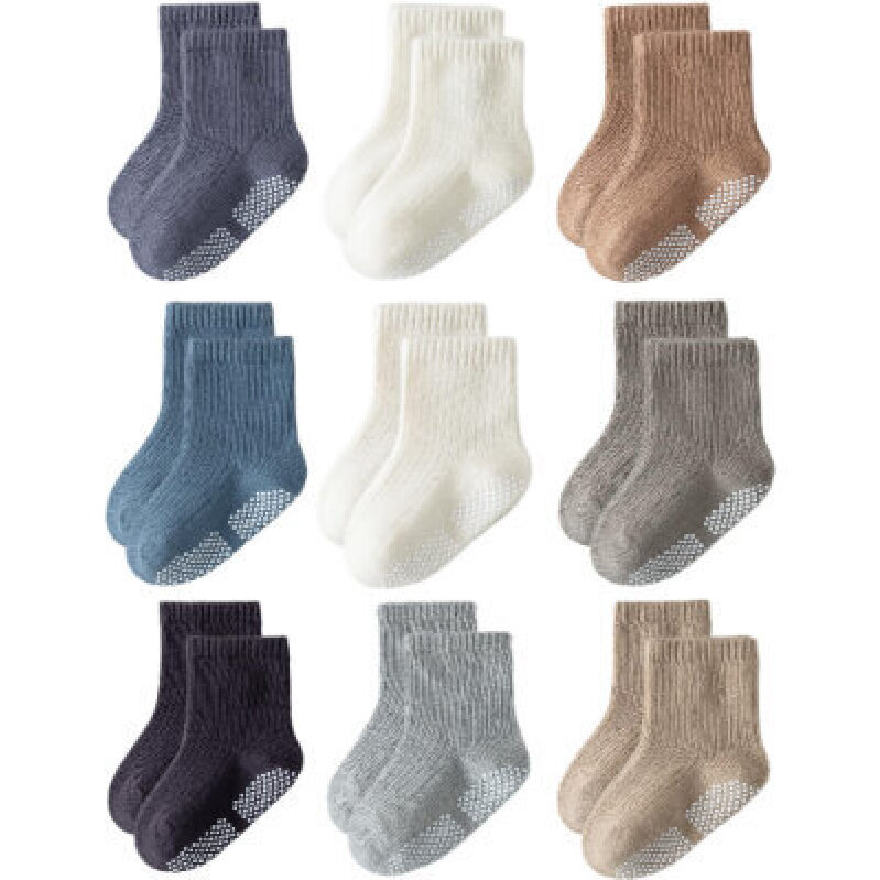 EUFANCE Kids Non-Slip Socks, 9 Pairs - Safe and Durable for Active Toddlers