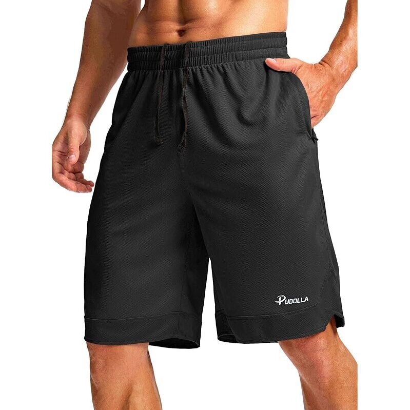 Pudolla Men's 11-inch Basketball Shorts with Zipper Pockets