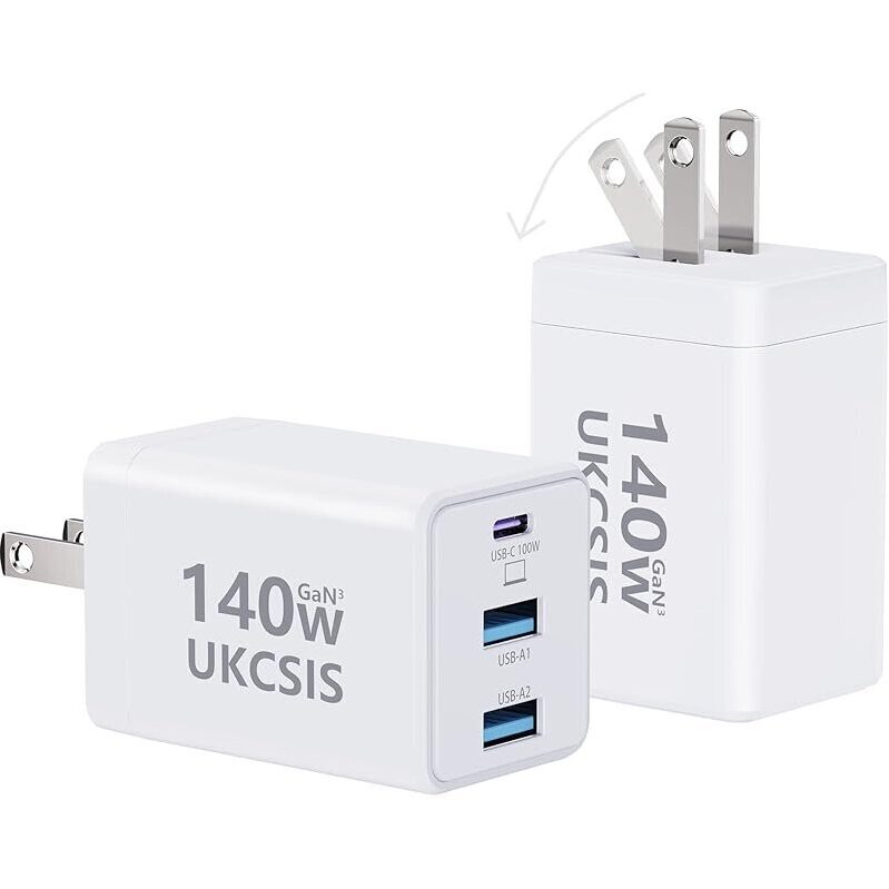 Ultra-Fast 140W USB-C 3-Port Power Adapter for MacBook, Smartphones, Tablets
