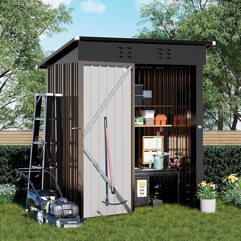 5ft x 3ft Lockable Doors Tool Sheds with Sloping Roof - Durable Outdoor Storage Solution