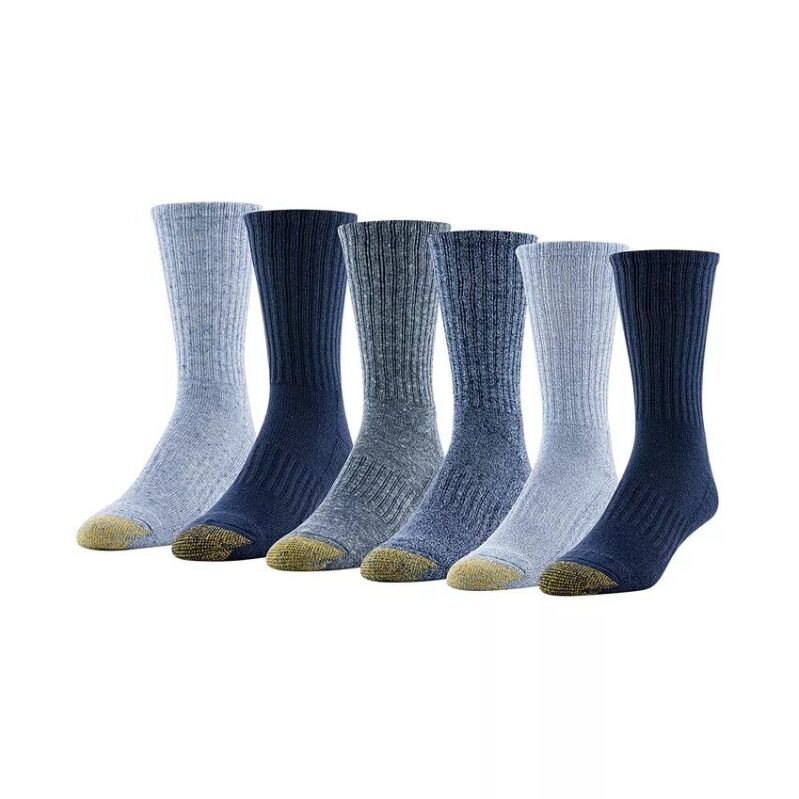 6-Pack Gold Toe Mens Kensington Reinforced Toe Short Crew Socks