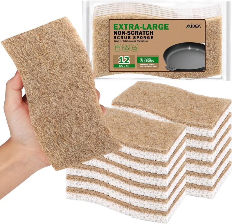 AIDEA XL Non-Scratch Kitchen Sponges - 12-Pack Large Cellulose & Sisal Dish Sponges