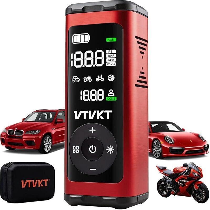 VTVKT X1 Pro Portable Air Compressor - Ideal for Car, SUV, Motorcycle, and Sports Use