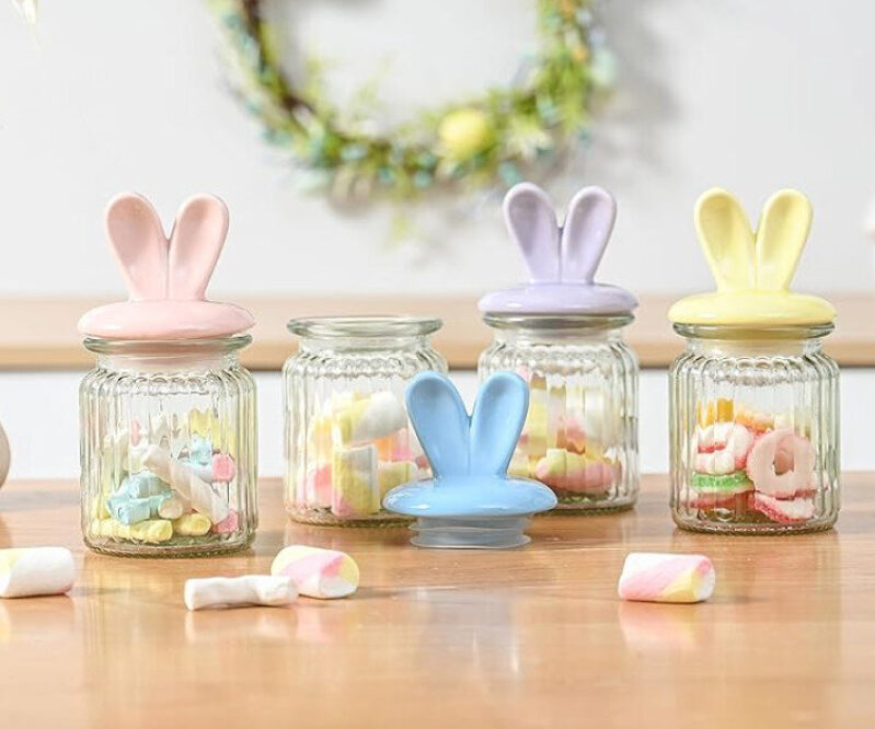 Adorable Easter Bunny Ear Ceramic Storage Jars Set of 4