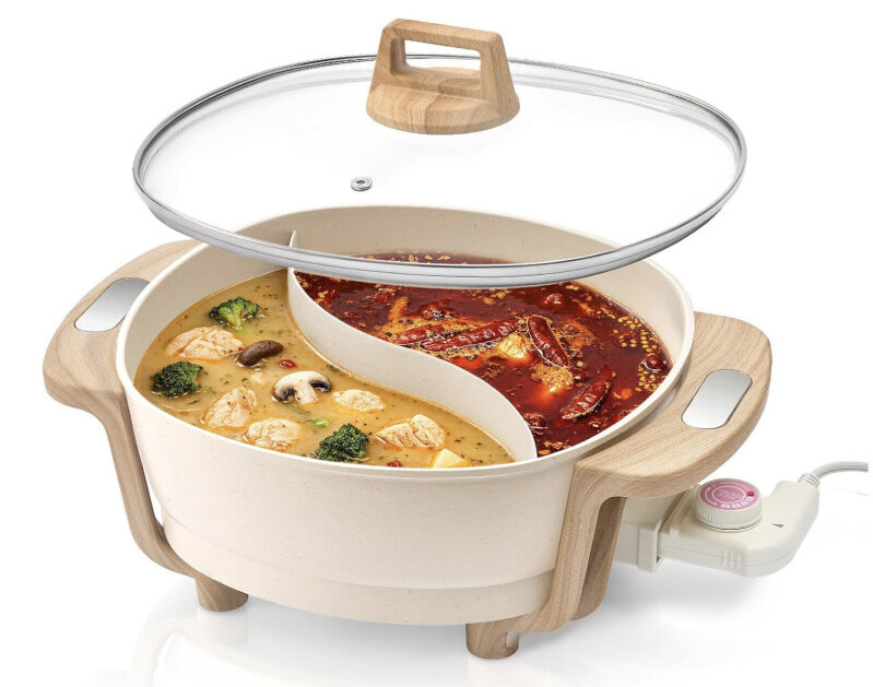 Dual-Compartment Electric Hotpot - 1500W, 5 Temperature Settings, Dual Soup