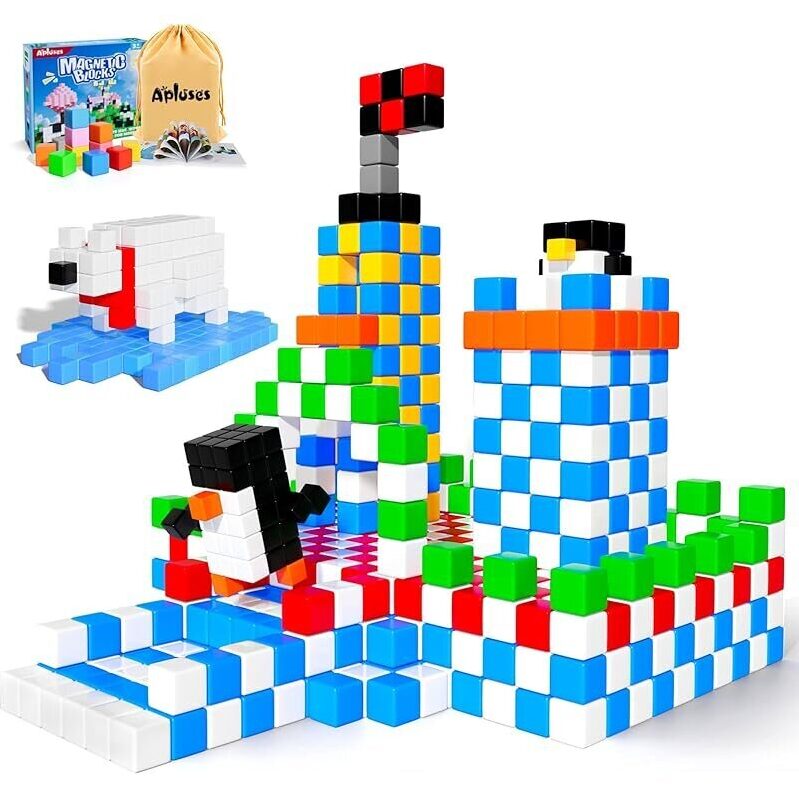 Apluses Magnetic Building Blocks - 81 Pieces, 12 Colors, Compatible with Popular Themes