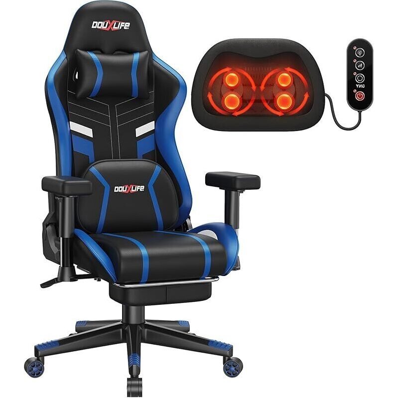 Douxlife Massage Gaming Chair with Lumbar Support & Footrest