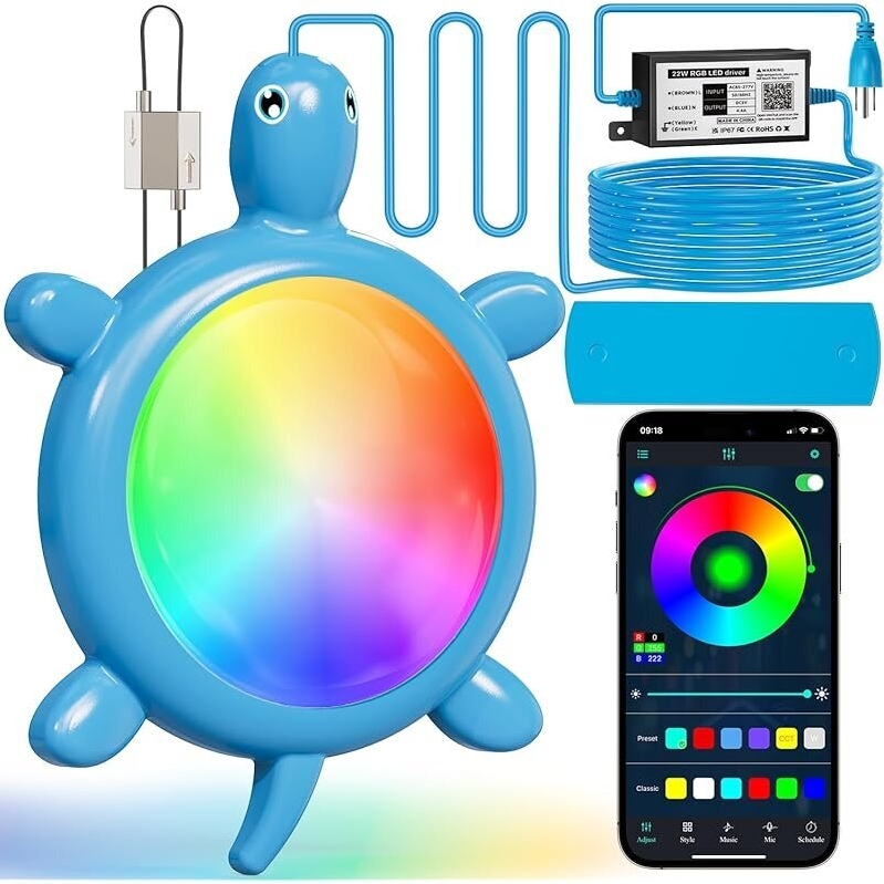 PRIORARE 22W RGB Above Ground Pool Lights - Multicolor Turtle Design