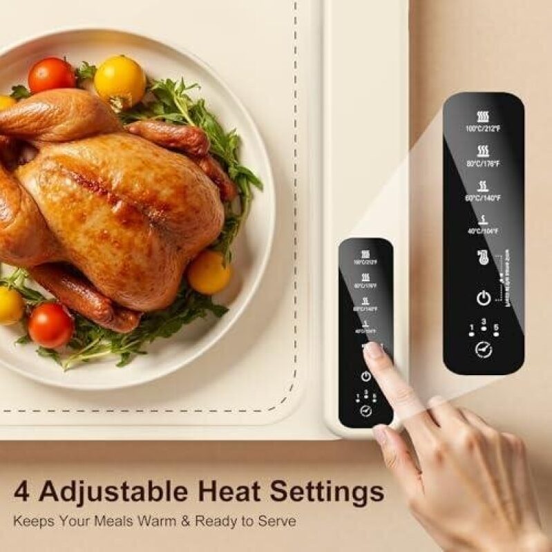 Portable Electric Heating Mat with 4 Adjustable Heat Settings - Perfect for Keeping Meals Warm