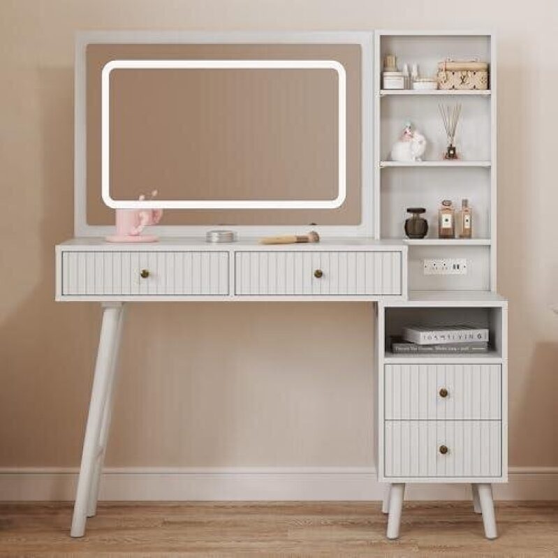 RoyalCraft Vanity Table with Mirror - 48 Inch, 3-Color Light, 42% Off