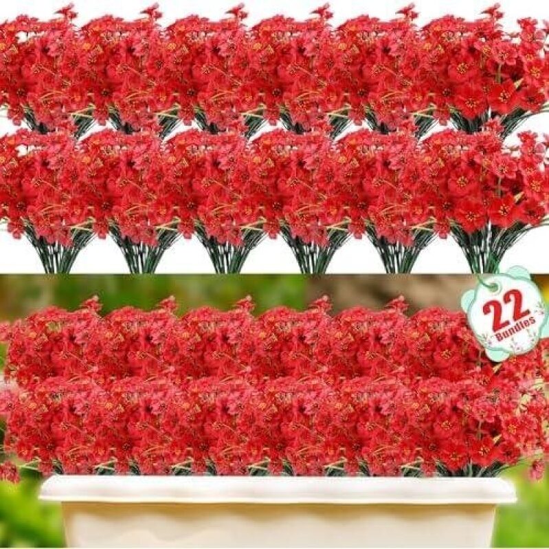 22 Sets Artificial Red Flowers for Outdoor Use - 50% Discount