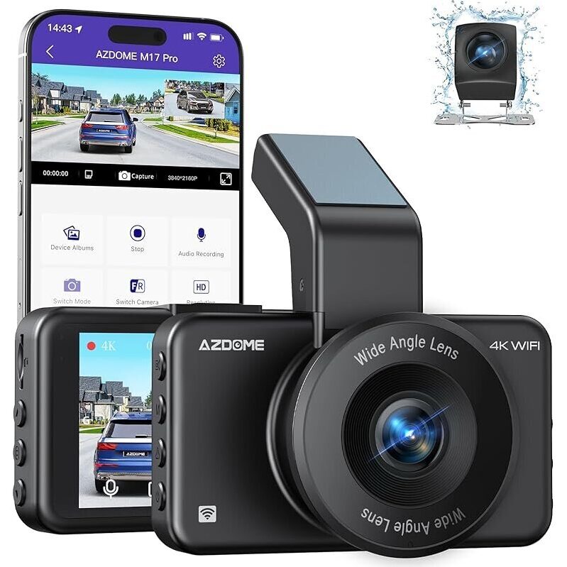 AZDOME M17 Pro ADAS Dash Cam - 4K+1080P Dual Recording with WiFi 6