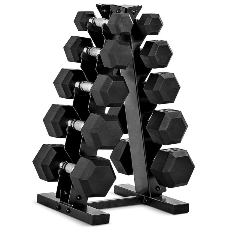 Spring Sale: CAP Barbell Rubber Coated Dumbbells 150lb Set + Vertical Storage Rack - Home Gym Essential