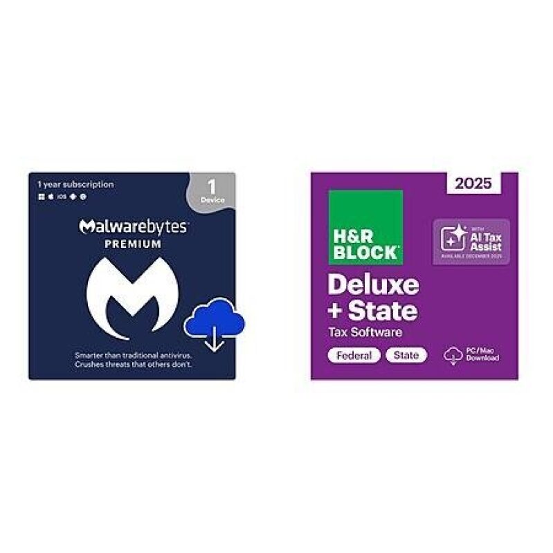 H&R Block 2025 Tax Software Deluxe + State with 1-Year Malwarebytes Premium or Bitdefender Internet Security Software (PC/Mac Download)