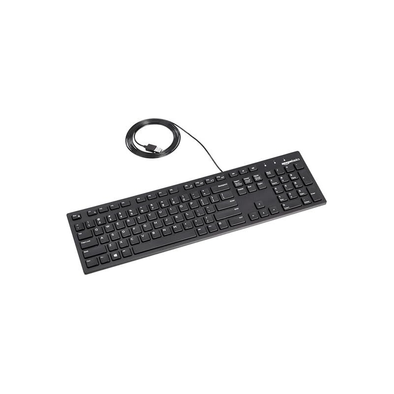 Amazon Basics Matte Black Wired Keyboard with US QWERTY Layout - Quiet & Comfortable Typing
