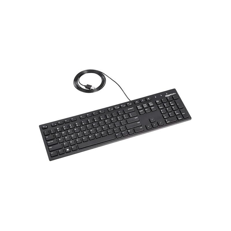 Amazon Basics Matte Black Wired Keyboard with US QWERTY Layout - Quiet & Comfortable Typing