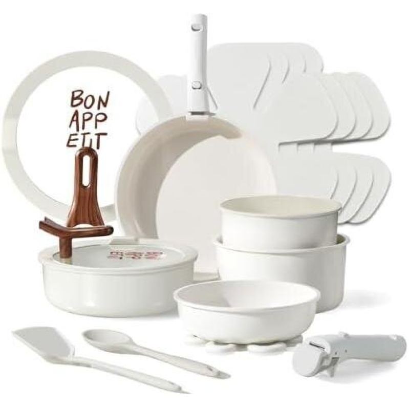 CAROTE 18Pcs Ceramic Cookware Set with Detachable Handle - 50% OFF