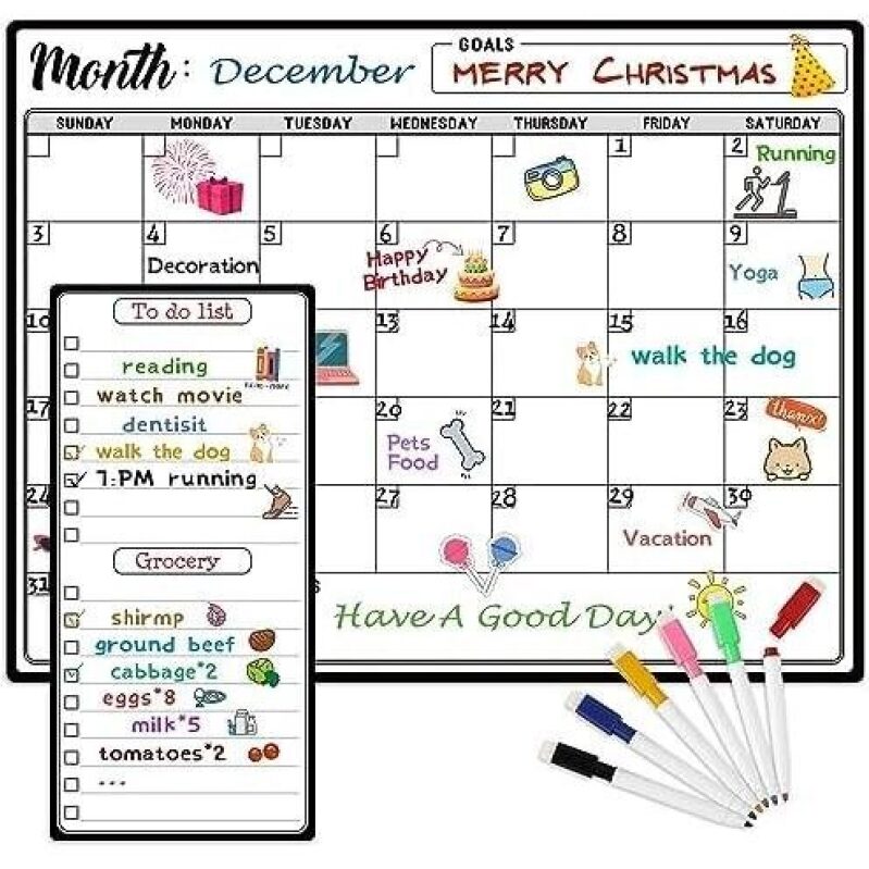 Magnetic Dry Erase Fridge Calendar - 15x11 Inches with Markers - 39% Off