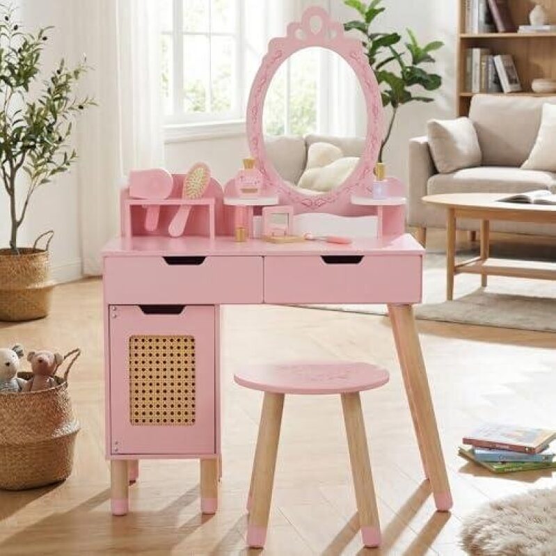 Affordable Pink Vanity Table and Chair Set for Girls