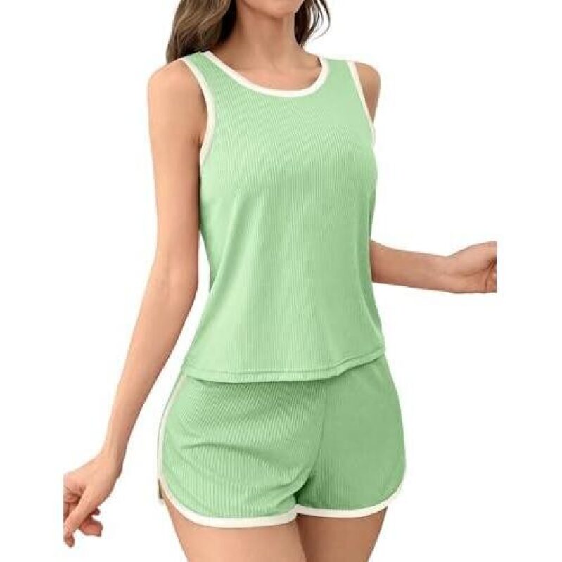 50% OFF Women's Contrast Ribbed Two-Piece Pajama Set
