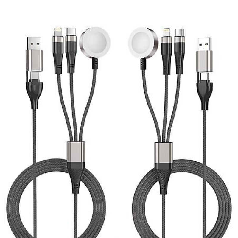 Cuanyeon 2-Pack 4' 6-in-1 Multi Charging Cable (Dark Grey) - Fast Charging, Durable, Universal Compatibility