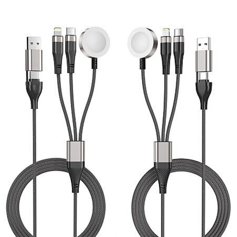 Cuanyeon 2-Pack 4' 6-in-1 Multi Charging Cable (Dark Grey) - Fast Charging, Durable, Universal Compatibility