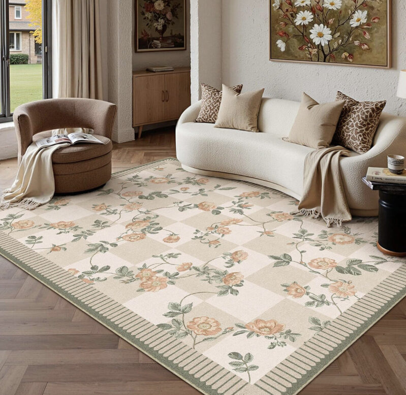 HUGEAR 5×7 Retro Rose Pattern Area Rug - Prime Shipping