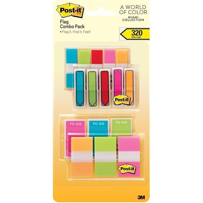 320-Pack Post-it Flags Combo Pack - Multicolor, High-Visibility Notes