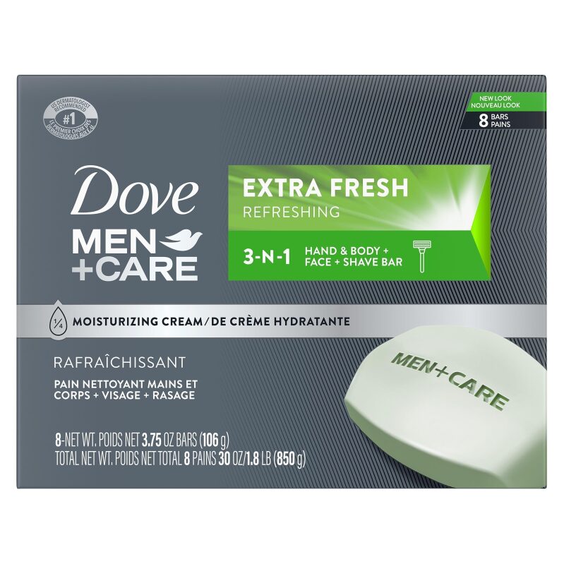 8pk Dove Men + Care 3 in 1 Bar Cleanser, Extra Fresh, 3.75oz