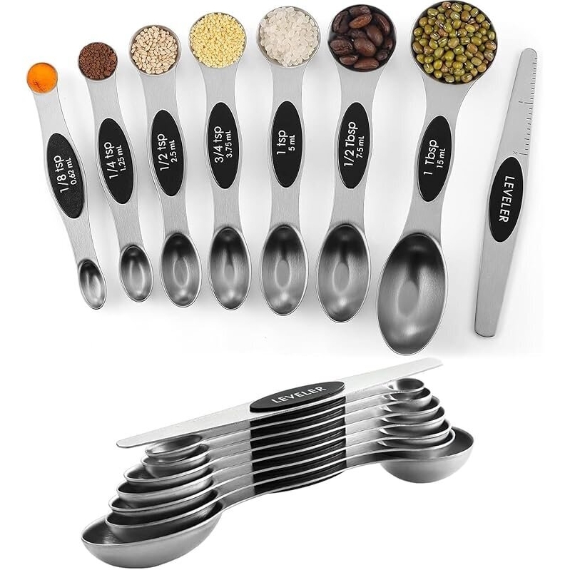 8pk ChefAide Stainless Steel Magnetic Measuring Spoons Set - High-End Precision for Kitchen