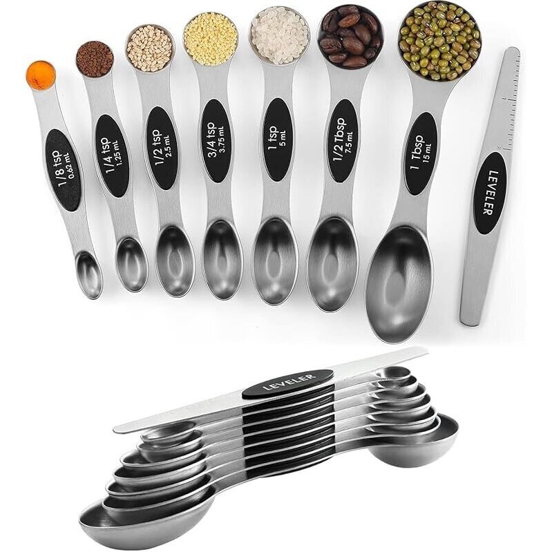 8pk ChefAide Stainless Steel Magnetic Measuring Spoons Set - High-End Precision for Kitchen
