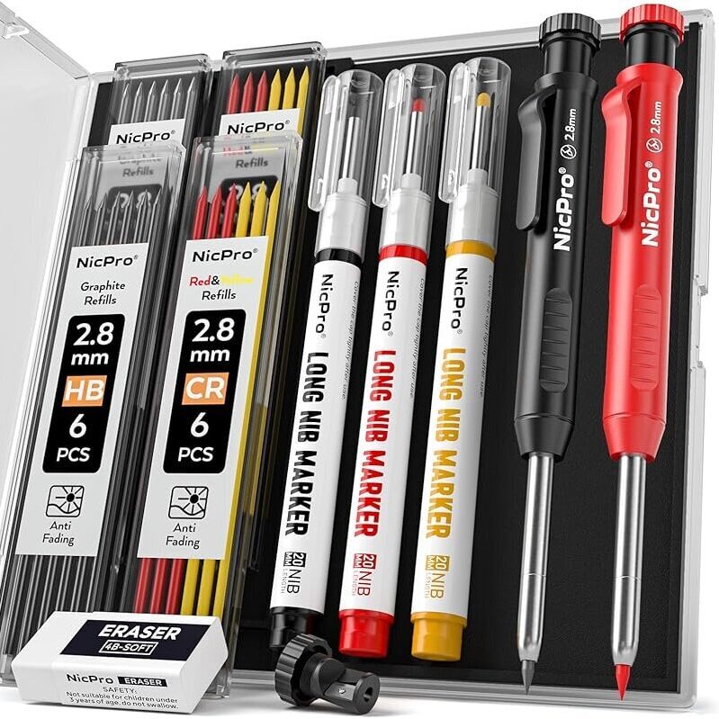 Efficient Carpenter Pencil Set with Refills and Markers