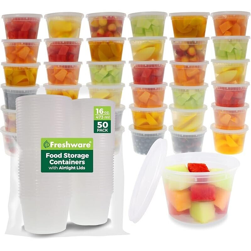 50-Pack Freshware Food Storage Containers with Lids - Ideal for Meal Prep and Storage