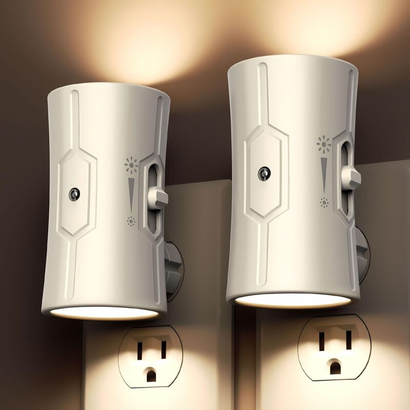 2-Pack Wall Plug LED Night Lights, 3000K, 0-100LM, Dusk to Dawn Sensor