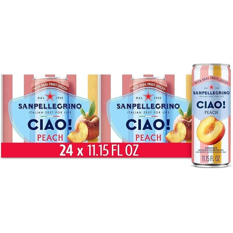 Sanpellegrino CIAO Peach Sparkling Water 24-Pack - Refreshing Italian Zest for Life