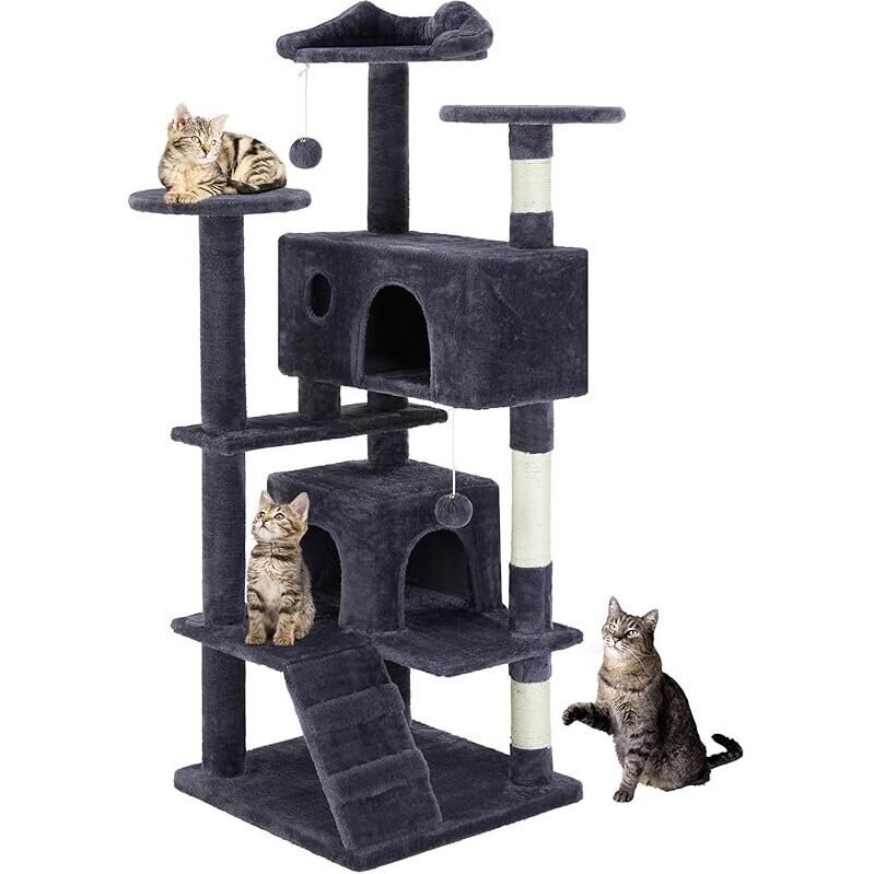 54-inch Indoor Cat Tree Tower - Multi-Level Pet House