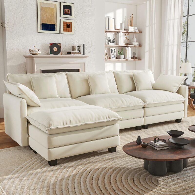 Elevate Your Living Room with the 111.5-in Modular Sectional Sofa with Ottoman