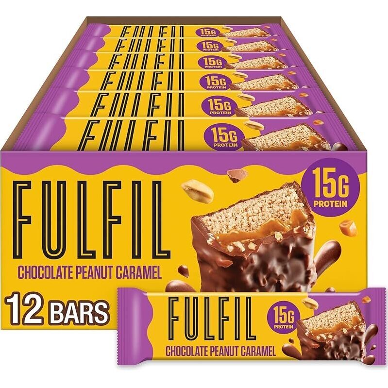 FULFIL Protein Snack Bars Chocolate Peanut Caramel Flavored - 12 Count