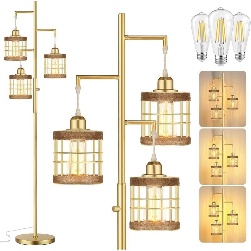 Stylish 68-Inch Industrial Floor Lamp with 3 LED Bulbs - Perfect for Modern Spaces