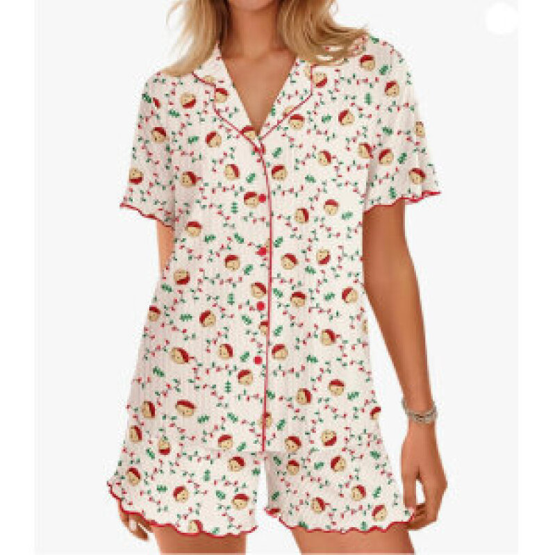 Ekouaer Women's Festive Button-Up Pajamas Set - Comfortable Holiday Sleepwear