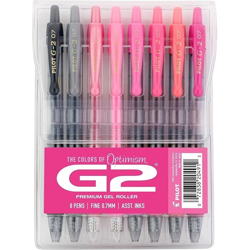 Premium G2 Gel Roller Pens Pack - 8 Pack, 0.7mm Fine Point
