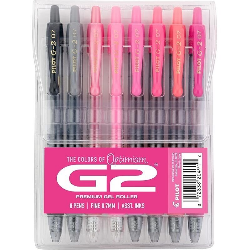 Premium G2 Gel Roller Pens Pack - 8 Pack, 0.7mm Fine Point